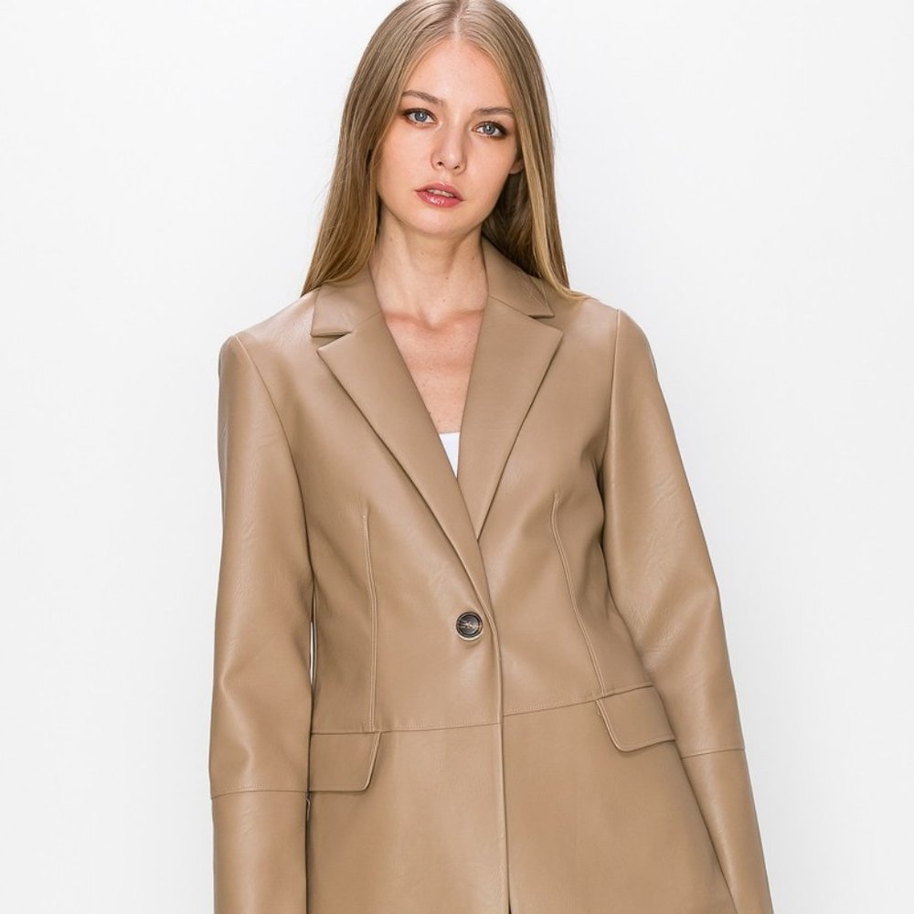 Tan Faux Leather TrenchCoat